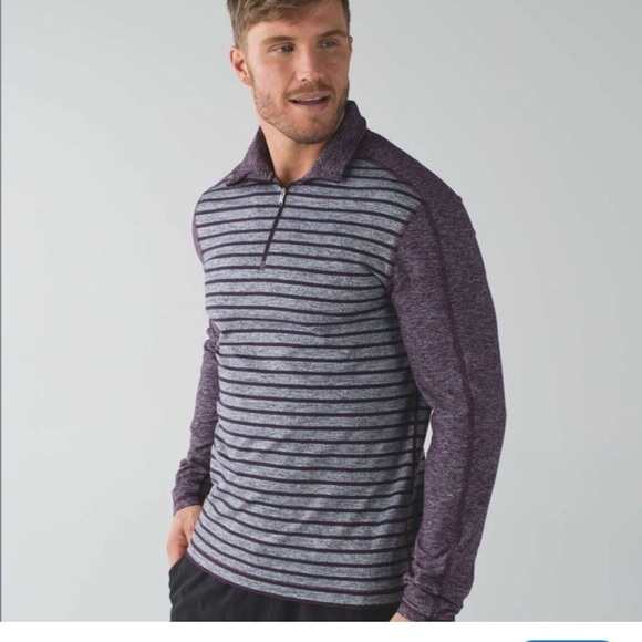 Lululemon Surge Sweater Gray Purple Quarter Zip Stretch Performance SZ M - Picture 1 of 5